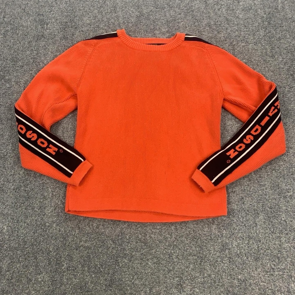 Harley-Davidson Sweater Womens Small Orange Crewneck Logo Stripe Raglan Knit